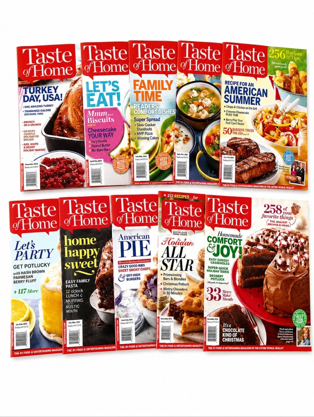 Lot of 10 Taste of Home Magazines 2014-2015 Cooking Recipes Baking Holidays